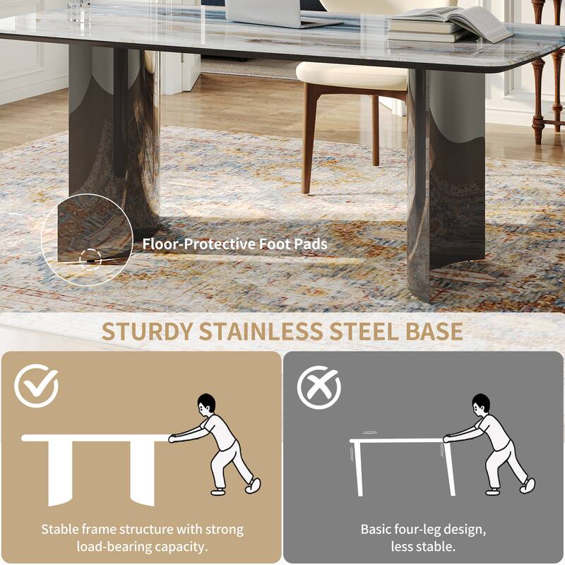 Modern 63" Retangular Wrining Desk, Faux Marble Table Top Desk With Double Legs