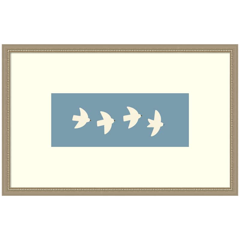 Kate and Laurel Minimalist Birds Panel Blue by Laura Moss Framed Wall Art Print - 34x22 - Silver