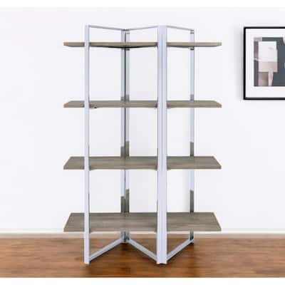 HomeRoots 72" Natural And Silver Metal and Wood Four Tier Etagere Bookcase