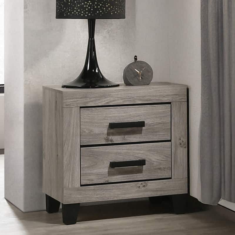 2 Drawers Wooden Nightstand with Metal Pulls in Light Gray