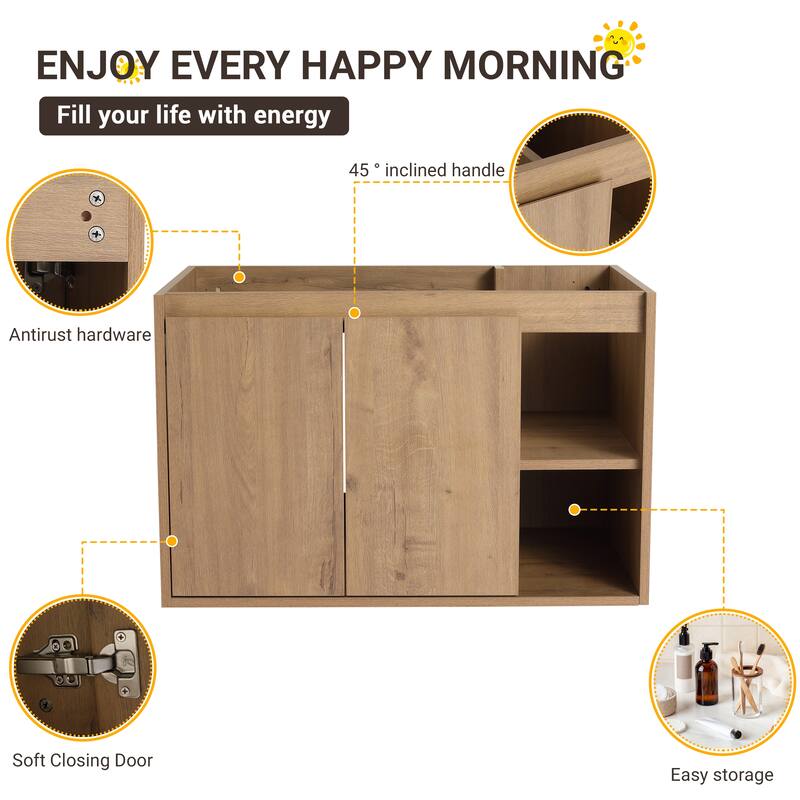 Beingnext 24"/30" Single Bathroom Vanity with Sink, Floating Bathroom Vanity with Soft Close Door and Shelf