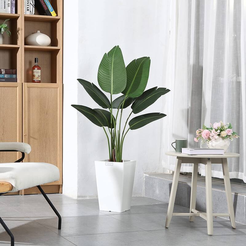 Artificial Plants 4FT Artificial Bird of Paradise Plant in Pot,Tall Fake Tree,Realistic Faux Palm Tree 8 Trunks Silk Plants