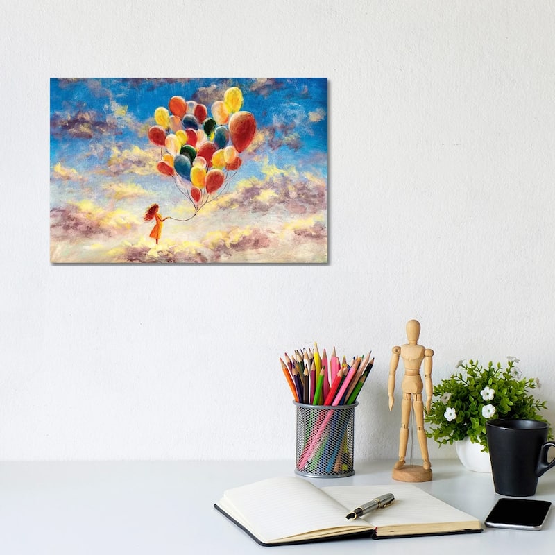 iCanvas "Woman With Colorful Balloons Among The Clouds" by Valery Rybakow Canvas Print - 8x12x0.75
