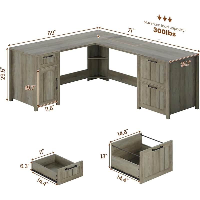 Executive L Shaped Desk Office Desk Drawers Storage Drawers Cabinet