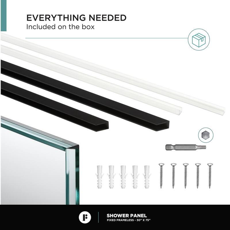 Fine Fixtures Single Fixed Clear Tempered Glass Shower Panel