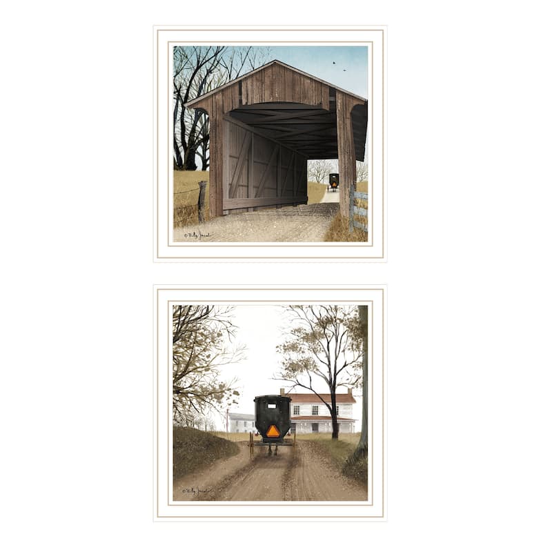 2-Piece Framed Wall Art Set - Headin' Home & Miller's Creek Bridge, White Frame