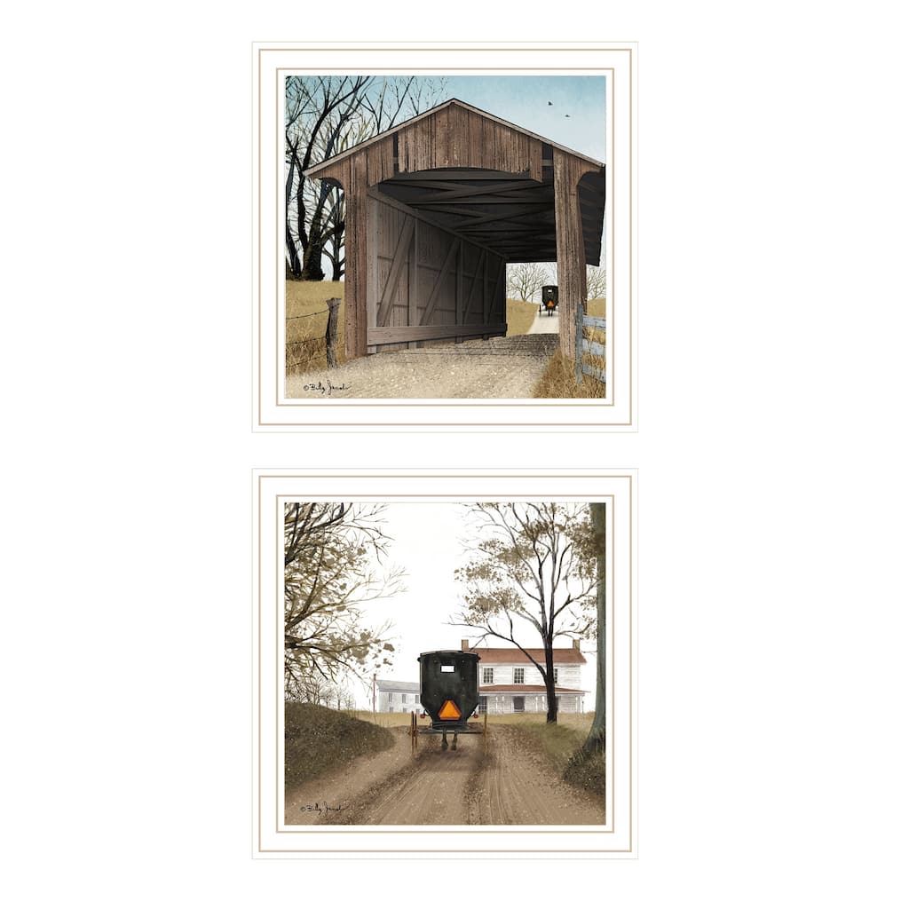 2-Piece Framed Wall Art Set - Headin' Home & Miller's Creek Bridge, White Frame