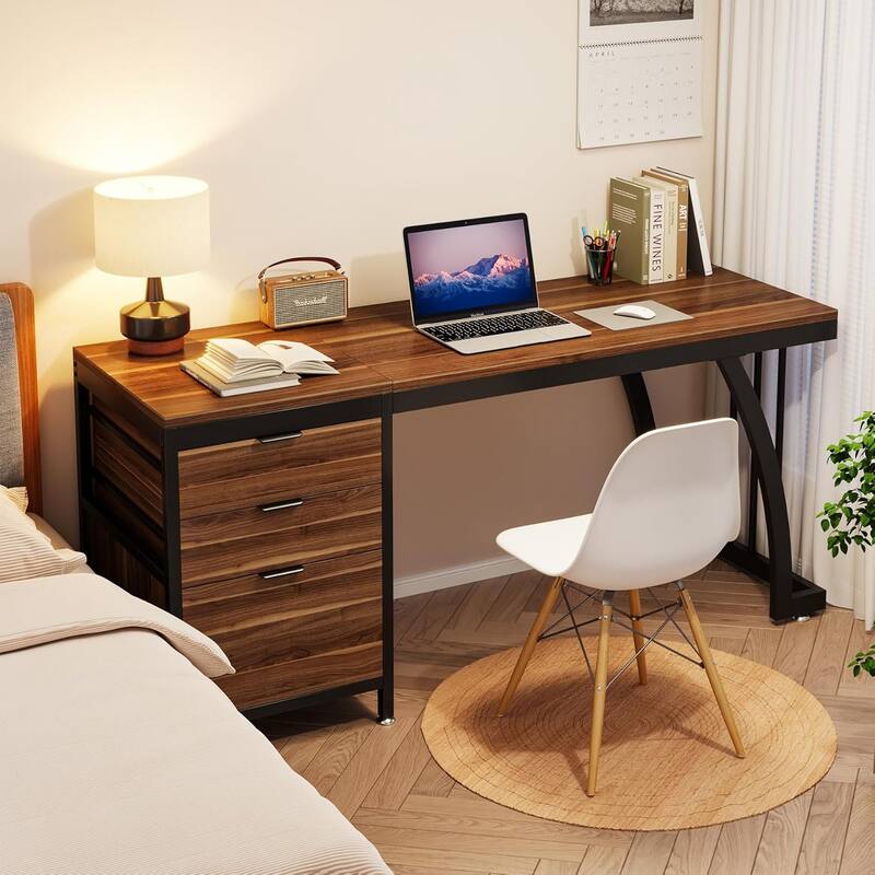 Computer Desk with 3 Drawers, 59" PC Desk Study Writing Table Workstation, Reversible File Storage for Home Office