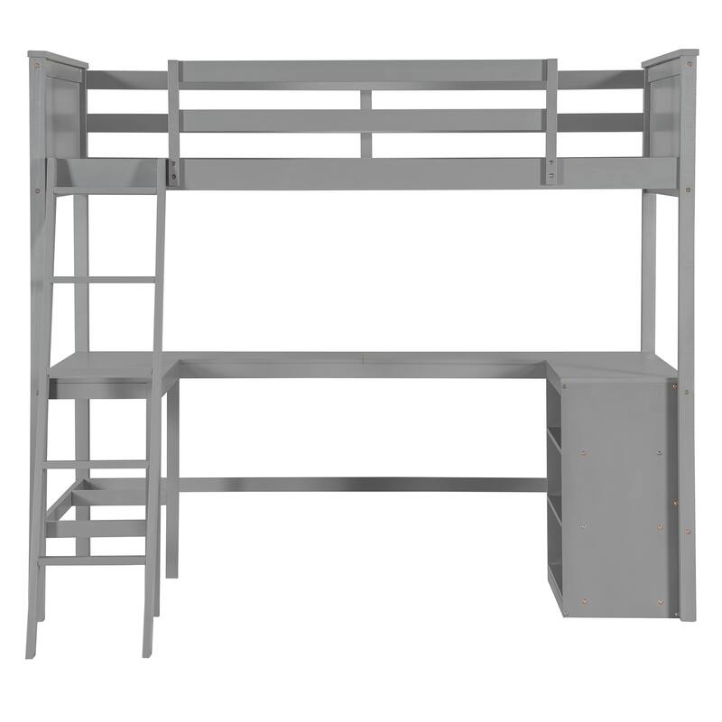 Twin size Loft Bed with Shelves and Desk