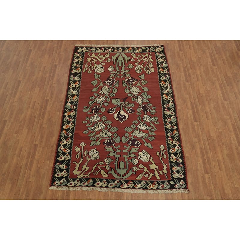 Hand Woven Oriental 100% Wool Carpet Southwestern Tribal Red Kilim Area Rug - 11' 1'' X 7' 2''