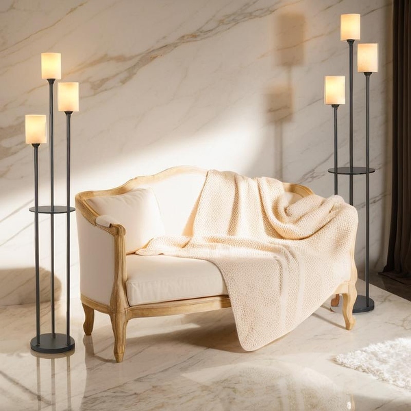 2 Set 66 Tall Modern 3 Lights Floor Lamps with Shelves Standing Lamp for Bedroom Black