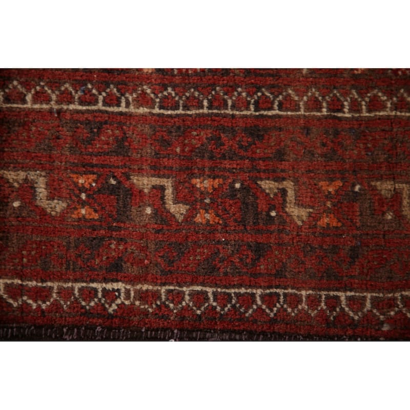 Geometric Balouch Persian Vintage Runner Rug Handmade Wool Carpet - 3'3"x 9'5"