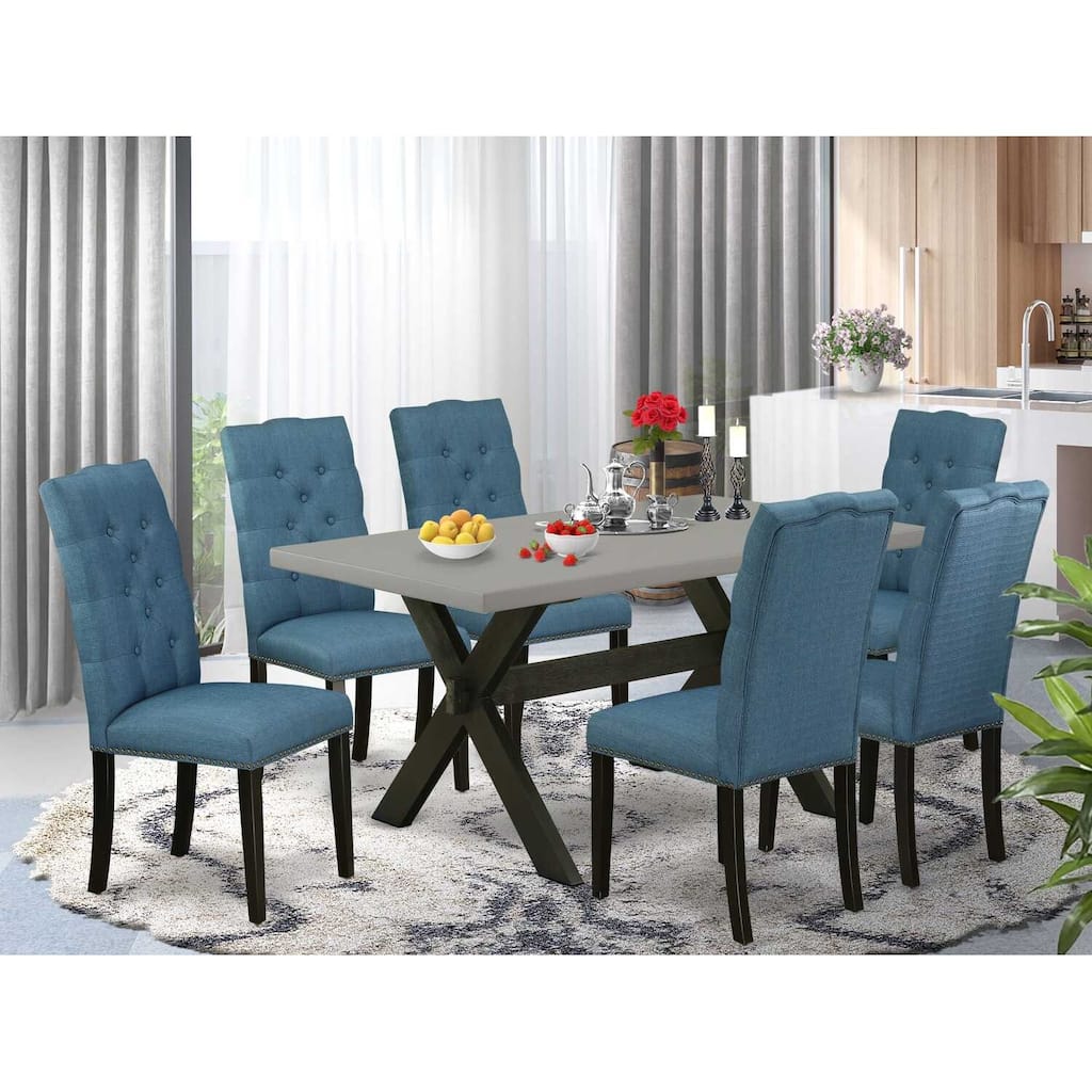 7-Piece Natural Oak Finish Solid Wood Top Dining Table with 6-Chairs with