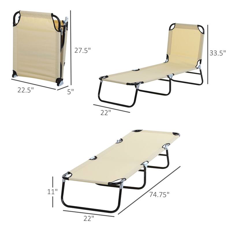 Foldable Outdoor Lounge Chair Camping Tanning Chair with 5-Position Adjustable Backrest for Beach Pool Patio