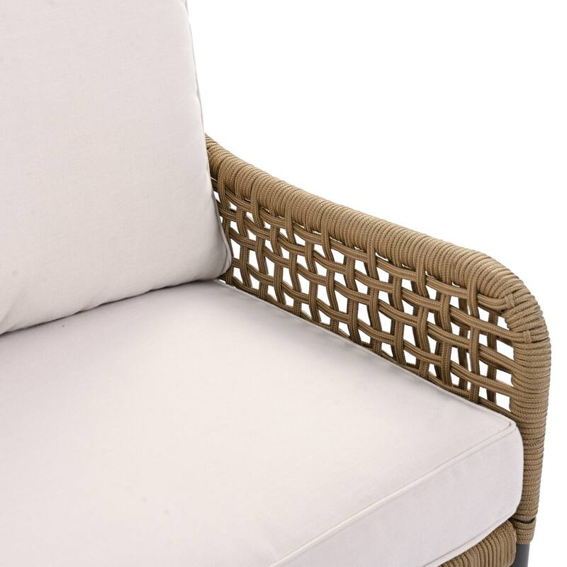 6-Pieces Wicker Outdoor Sectional Set with Wood Table Ice Box and Cushions