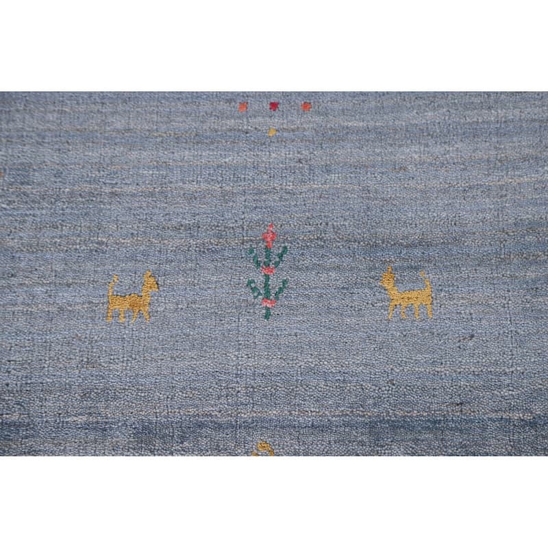 Blue & Gray Gabbeh Oriental Area Rug Handmade Wool Carpet - 8'1"x 9'7"