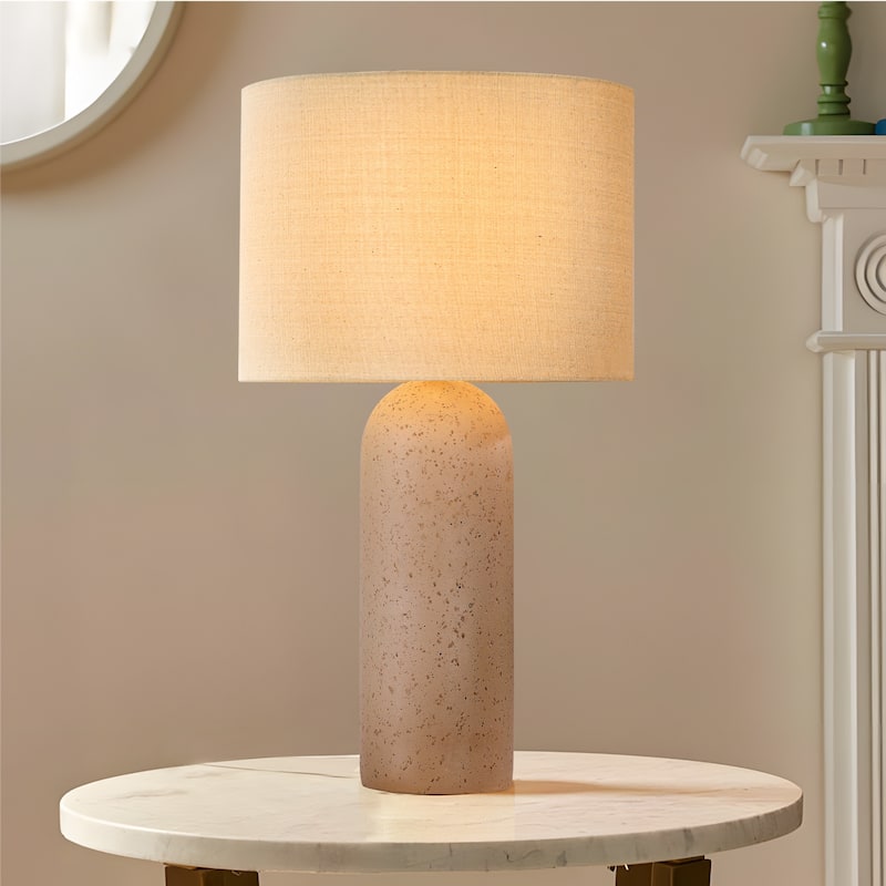 26" Painted Ceramic Accent Table Lamp with Drum Linen Shade