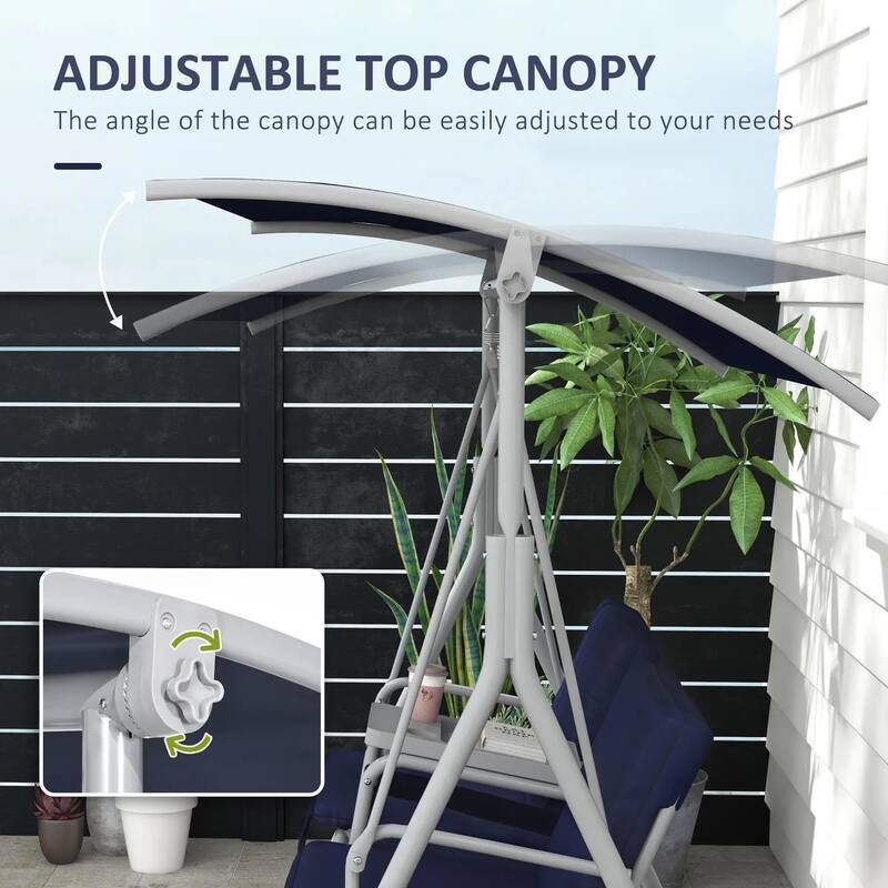2-Seater Outdoor Porch Swing with Canopy and Table, Patio Swing Chair