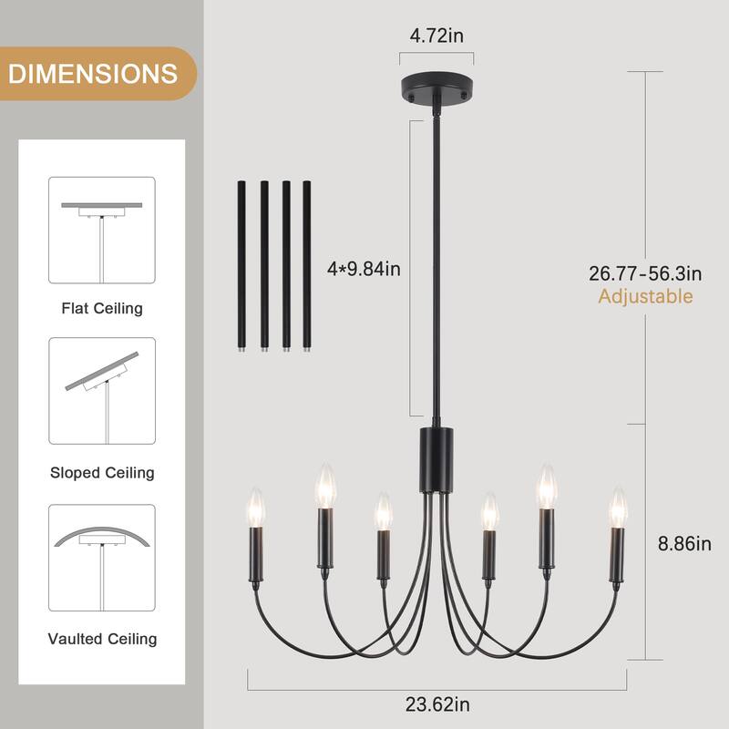 6-Light Modern Candlestick Hanging Linear Chandelier Lighting Island Chandelier for Kitchen Island