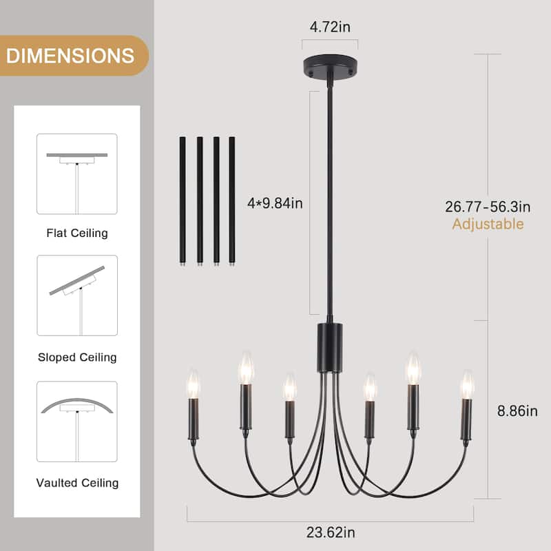 Farmhouse style 6 - Light Metal Candle Chandelier for Kitchen Dining Room - N/A