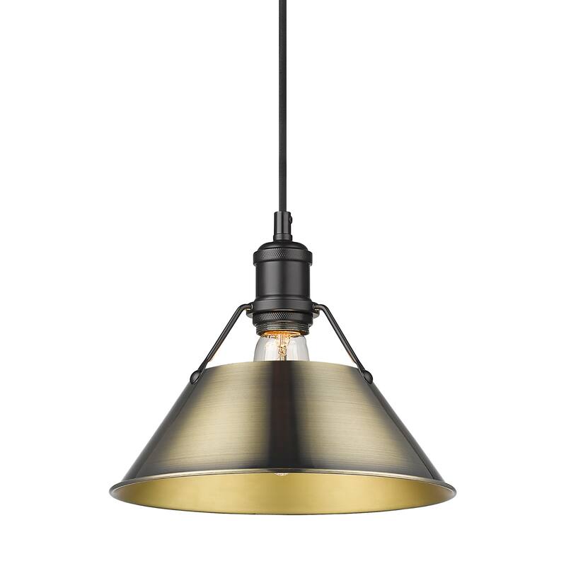 Yep by Golden Lighting Orwell 1-light 10in Pendant in Matte Black and Aged Brass shade