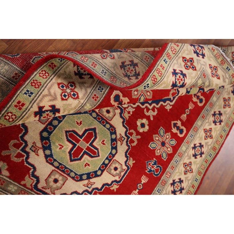 Geometric Kazak Oriental Rug Handmade Wool Carpet - 4'3" x 5'6"