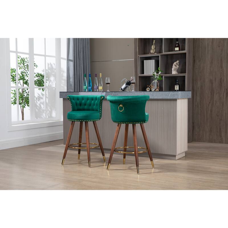 Counter Height Bar Stools Set of 2, Kitchen Bar Stools with Solid Wood Legs, Upholstered Dining Room Chairs with Footrest