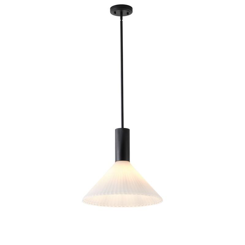 Black Metal Pendant Light Frosted White Glass Shade Modern Hanging Ceiling Fixture - N/A