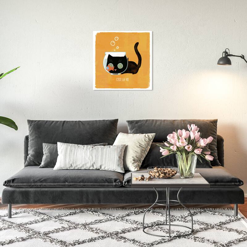 Wynwood Studio Prints Typography and Quotes Ces't La Vie Cat Yellow and Dark Yellow Modern & Contemporary Wall Art Canvas Print - 20 x 20