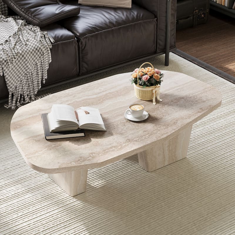 47.4" Modern Square Beige Coffee Table for Living Room with Two Legs