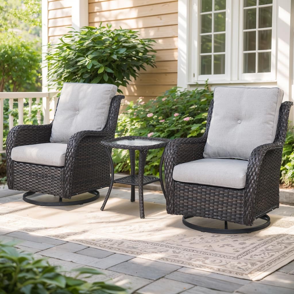 Pocassy Swivel Chairs with Cofee Table Brown-Beige - Brown