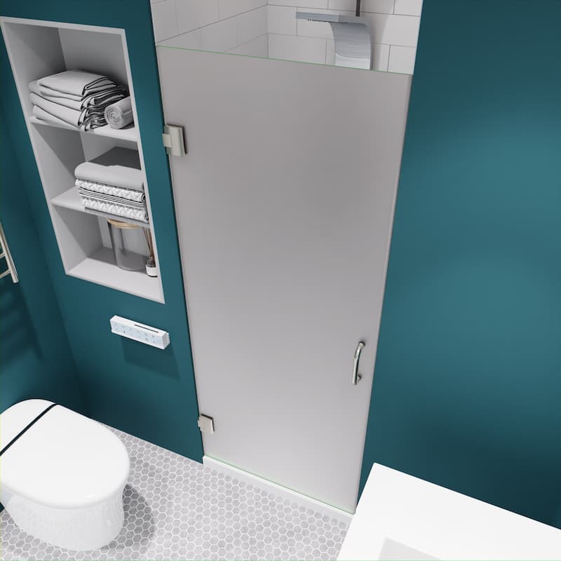 ANZZI Fellow 24" x 70" Frameless Hinged Shower Door in Brushed Nickel with Frosted Tempered Glass
