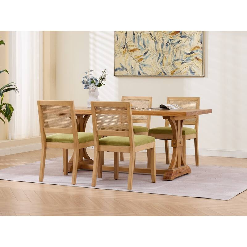 Roomfitters Upholstered Dining Chair Set of 2 with Rattan Back & Wood Legs, Modern Farmhouse Side Chair for Kitchen