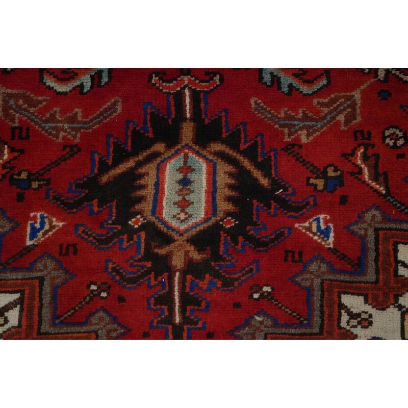Hand Knotted Oriental 100% Wool Carpet Traditional Floral Red Heriz Area Rug - 11' 2'' X 8' 3''