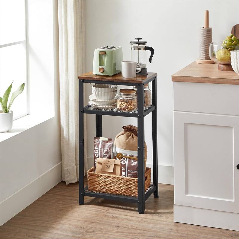 3-Tier Tall Side Table - 11.8"D x 15.7"W x 29.5"H - 11.8"D x 15.7"W x 29.5"H - Rustic Brown, Black - Wood