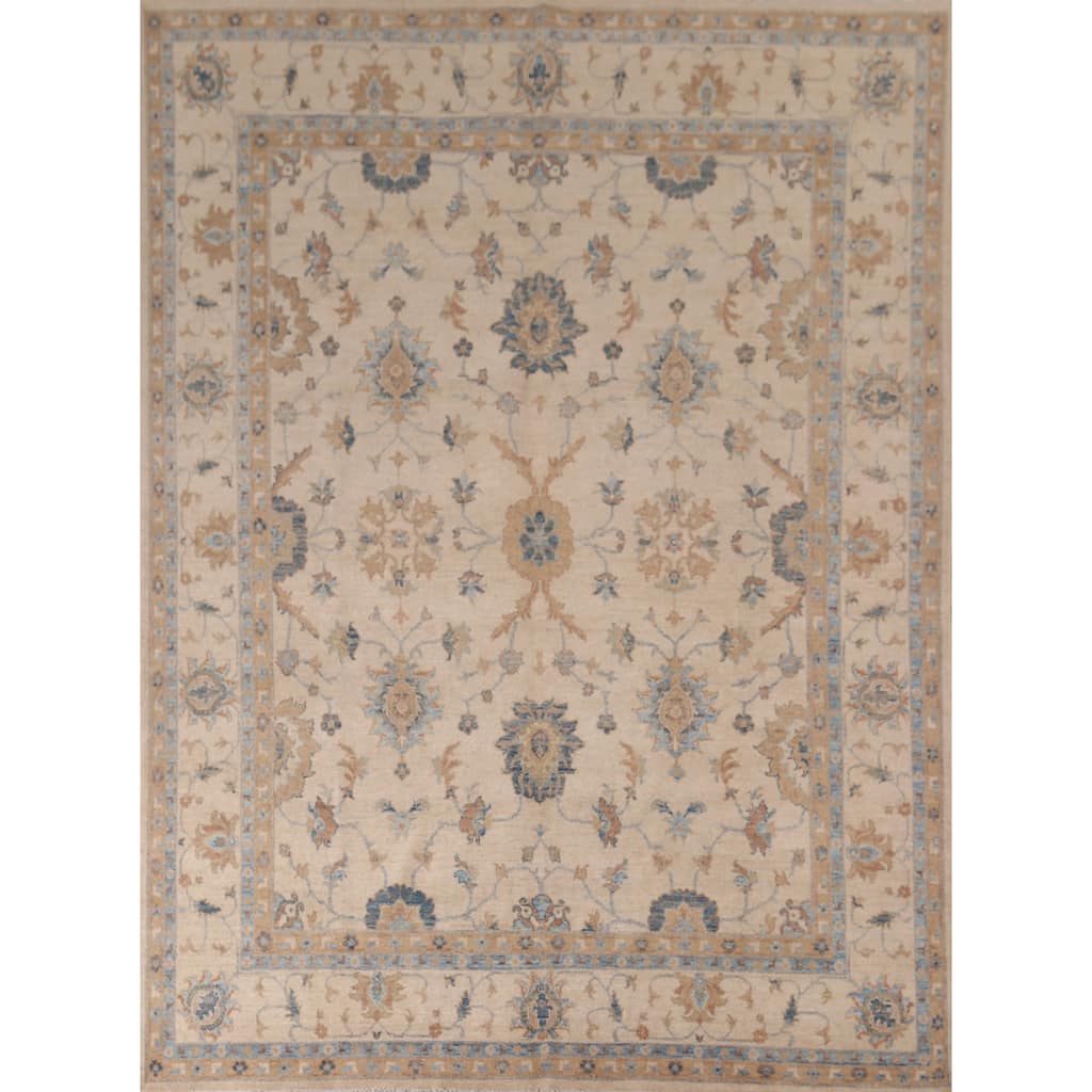 Hand Knotted Oriental 100% Wool Carpet Transitional All-Over Beige & Ivories Oushak Area Rug - 10' 0'' X 8' 0''