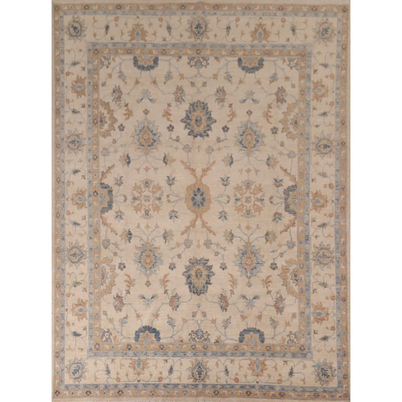 Hand Knotted Oriental 100% Wool Carpet Transitional All-Over Beige & Ivories Oushak Area Rug - 10' 0'' X 8' 0''