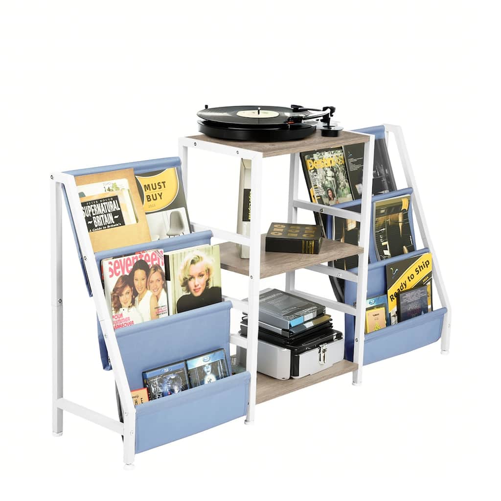Homy Casa Kids Book Display Shelf with 3 Tiers & Fabric Pockets