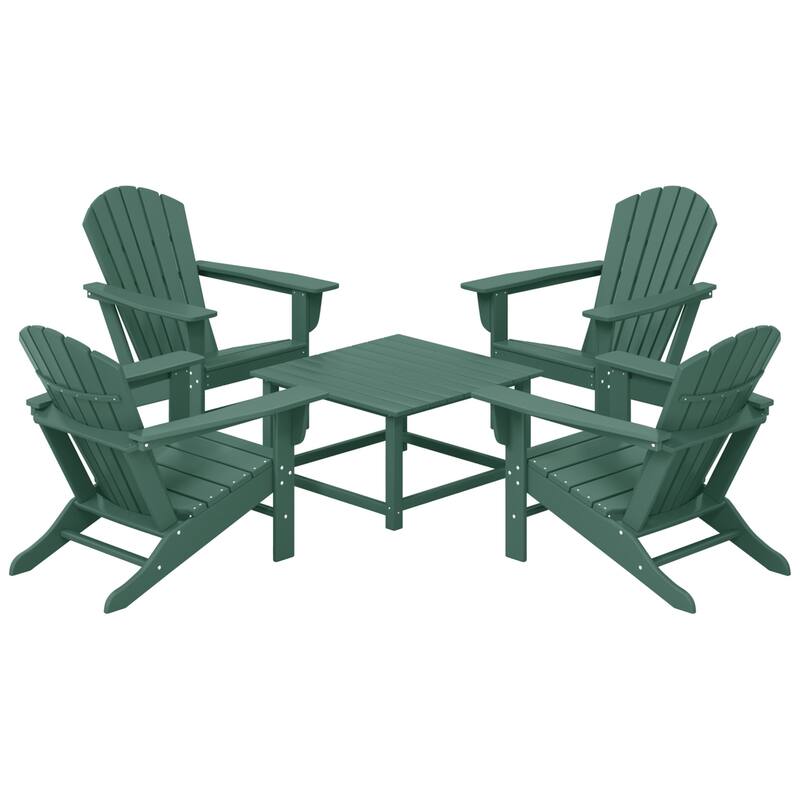 Altura Outdoor 5-Piece Adirondack Chair With Square Coffee Table Conversation Set - Dark Green