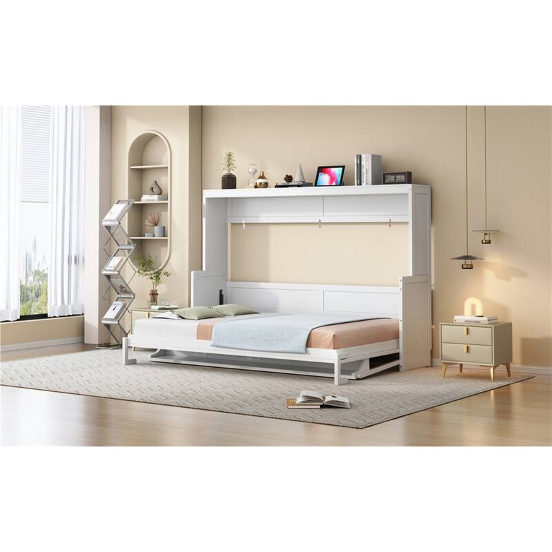 Roomfitters Full/Queen Murphy Bed with Hydraulic Lift and Folding Desk, Space Saving Wall Mounted Sleeper