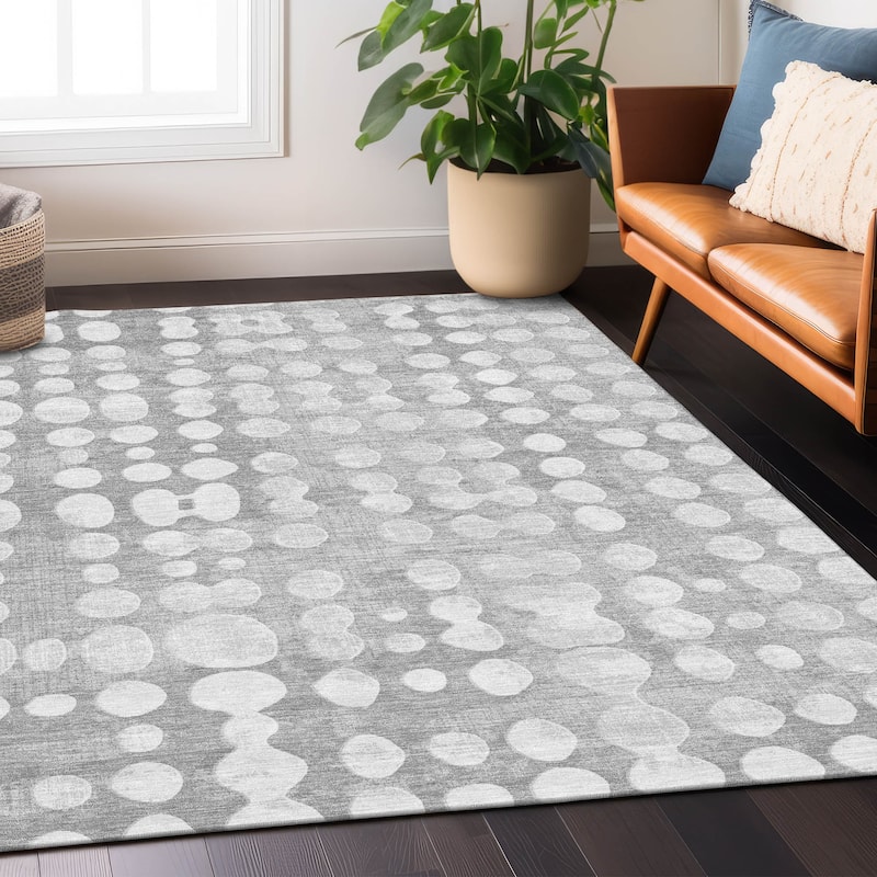 Machine Washable Indoor/ Outdoor Chantille Abstract Dots Rug