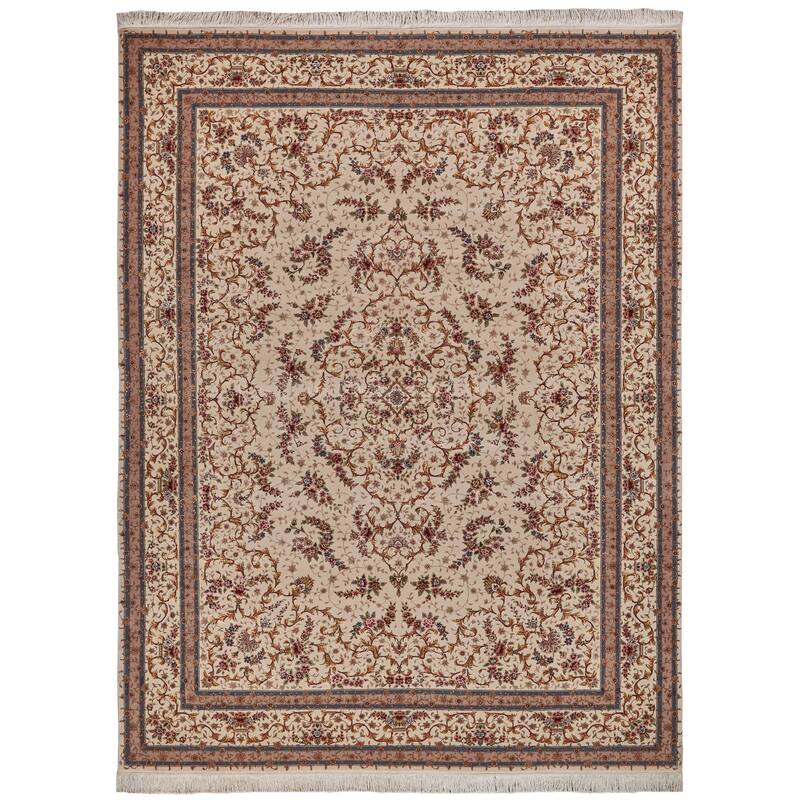 EXQUISITE RUGS ONE-OF-A-KIND Super Fine Isfahan Hand Knotted Beige Rug - 9'x12' - 9'0"x12'0"