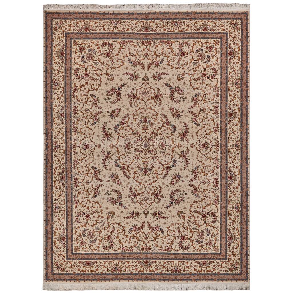 EXQUISITE RUGS ONE-OF-A-KIND Super Fine Isfahan Hand Knotted Beige Rug - 9'x12' - 9'0"x12'0"