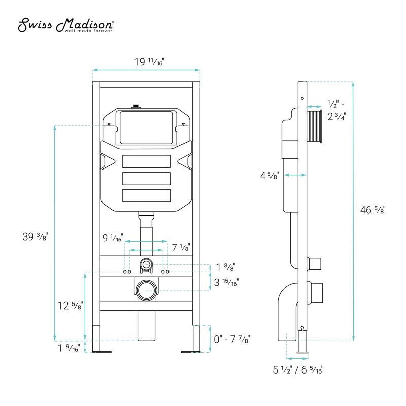 Provence M 2X6 Concealed In-Wall Toilet Tank Carrier System - 8" x 21" 41"