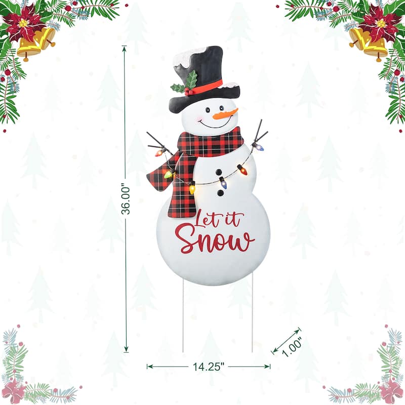 Glitzhome 36"H Metal Christmas Snowman with Colorful Bulbs Yard Stake - Multi-color
