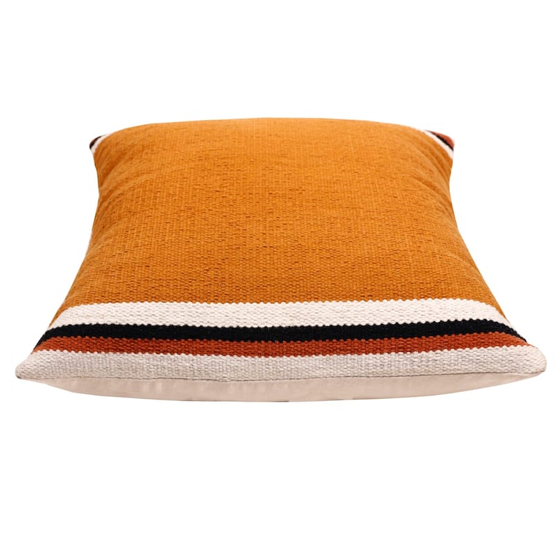 Handwoven Striped Cotton Throw Pillow Cover - 20" - Orange and White