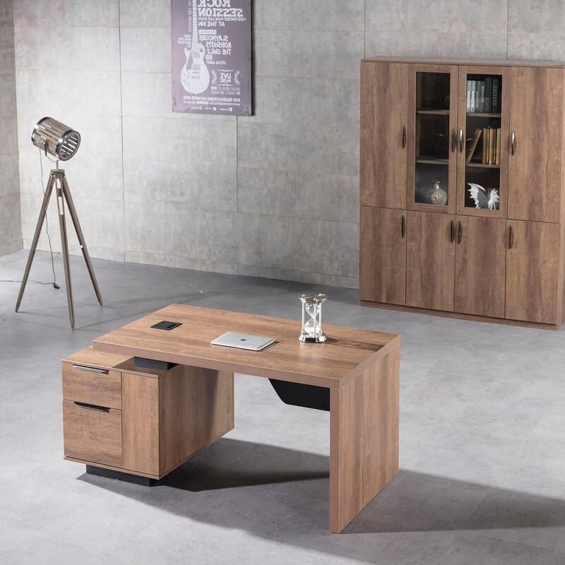 WESOME Modern Width Adjustable Executive Desk with Storage Cabinet