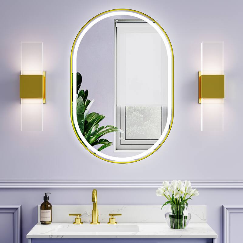 36"H Wall Mounted Bathroom Framed LED Mirror With Memory Function