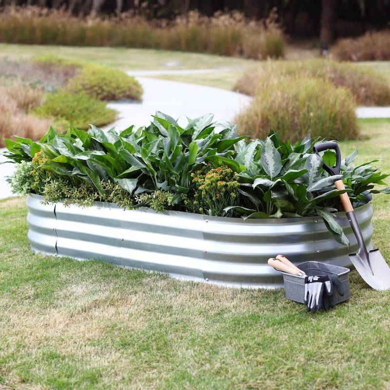 Silver Oval Raised Galvanized Steel Garden Bed Planter - 6' x 3'