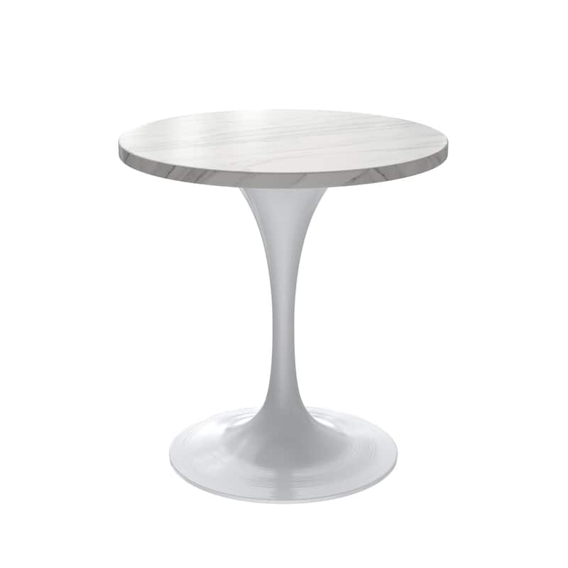 LeisureMod Verve Round Dining Table with Sintered Stone TableTop and Stainless Steel Base for Kitchen & Dining Room - White